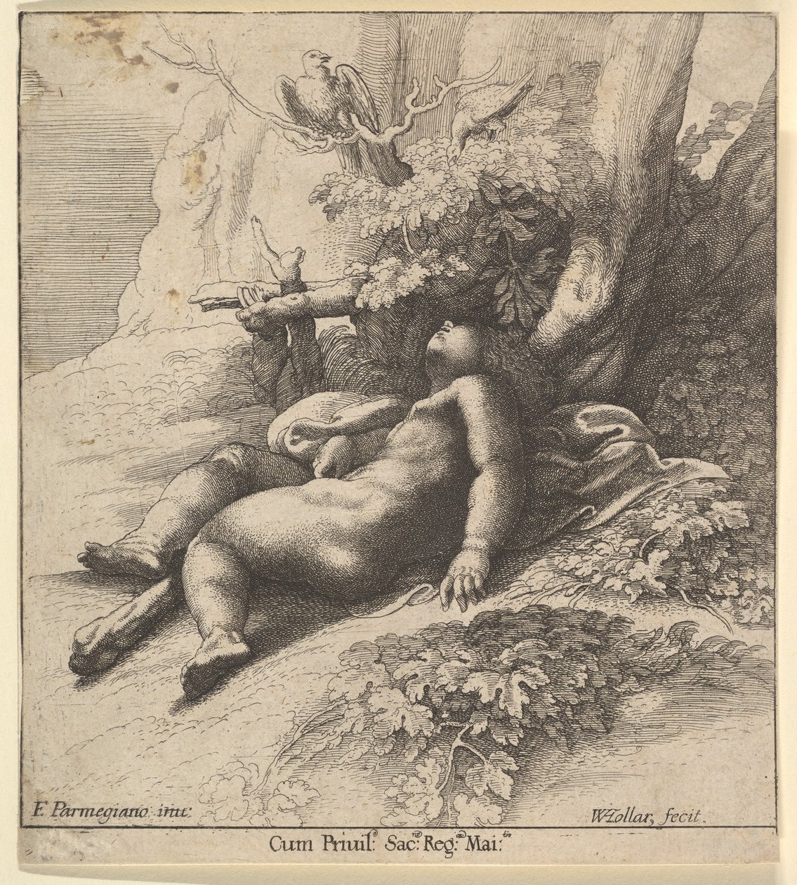 Slapende baby Hercules door Wenceslaus Hollar
