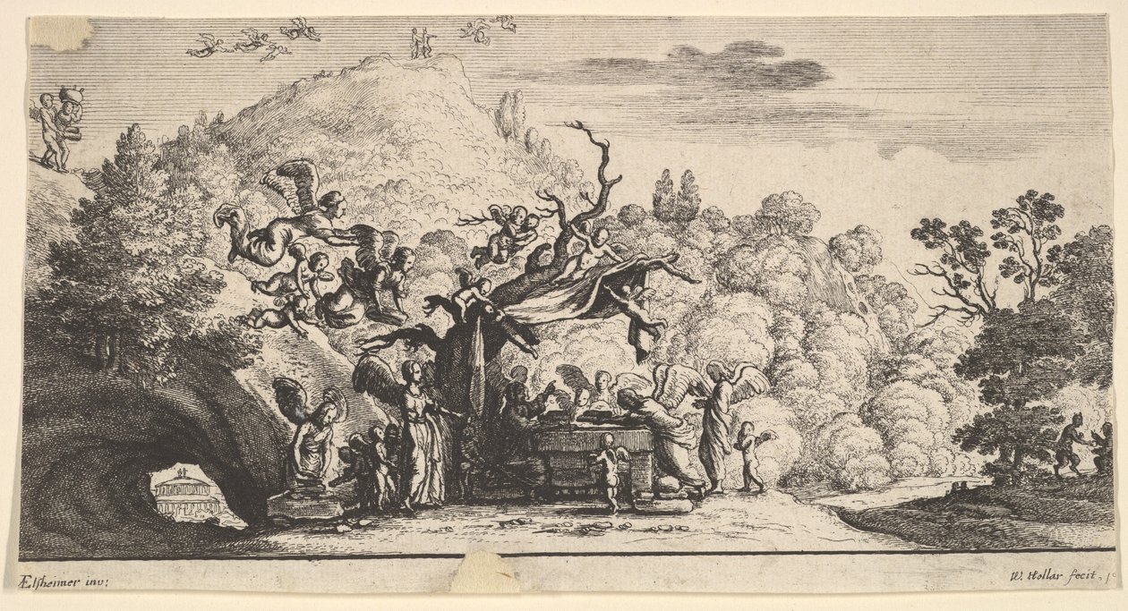 Jezus bediend door engelen, 1652 door Wenceslaus Hollar
