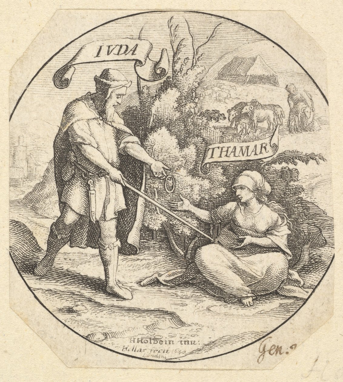 Juda en Tamar door Wenceslaus Hollar