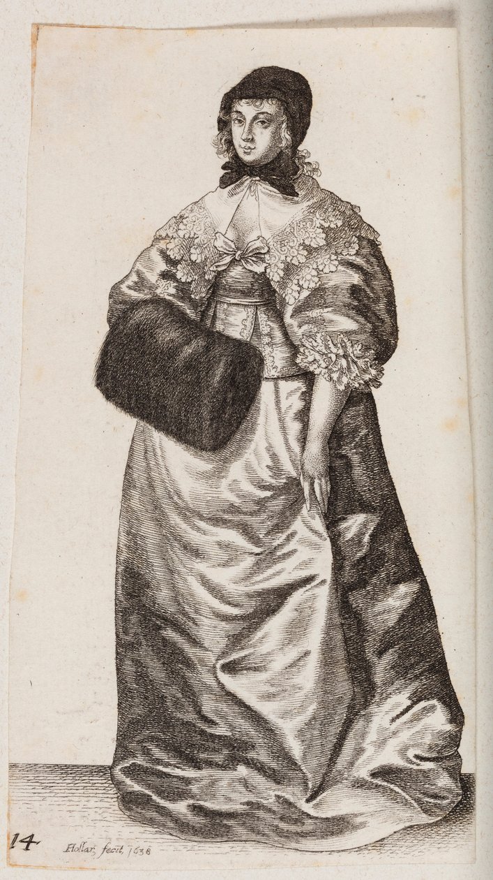 Vrouw met een muts en mof door Wenceslaus Hollar
