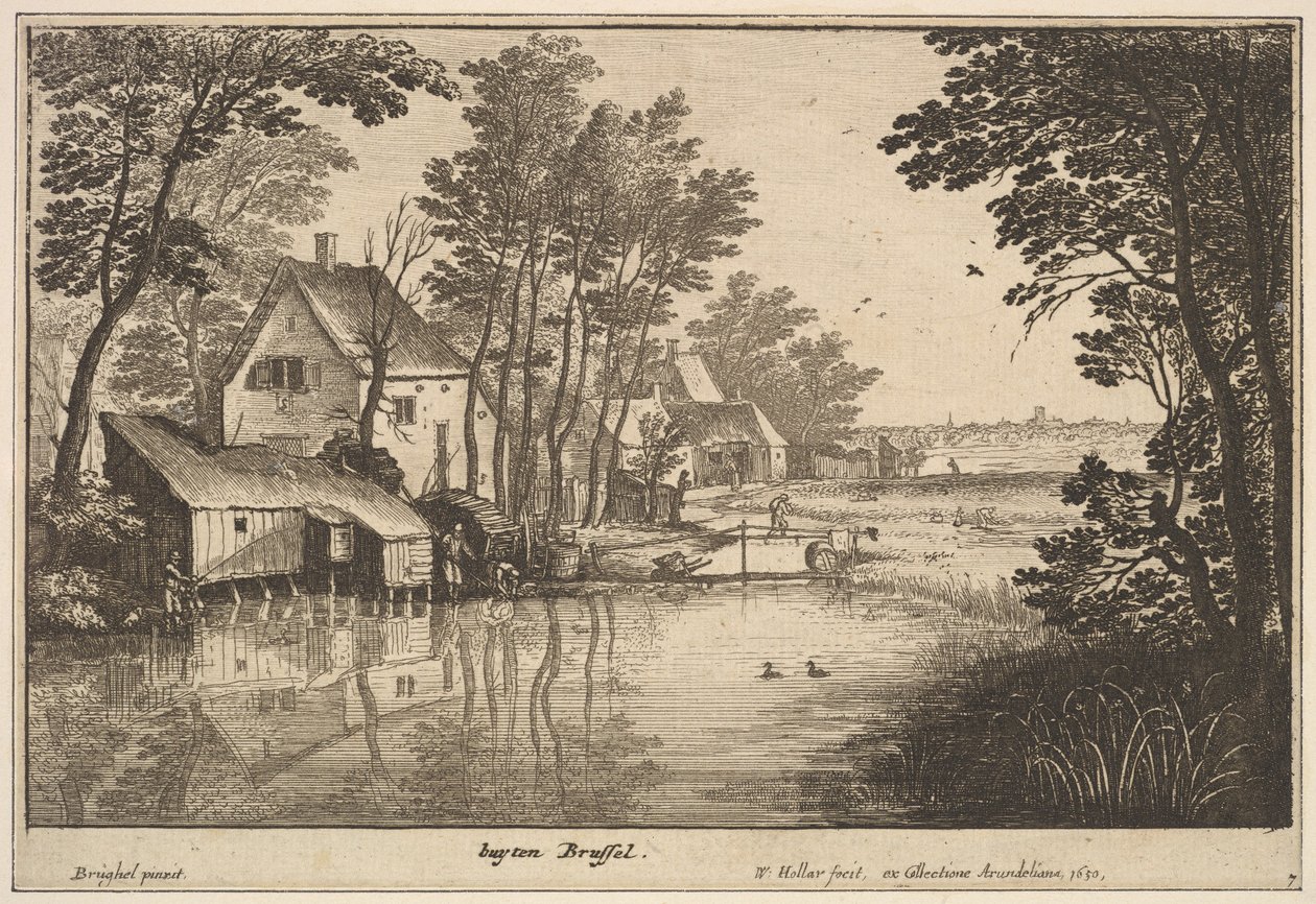 Landschap met een Visser door Wenceslaus Hollar