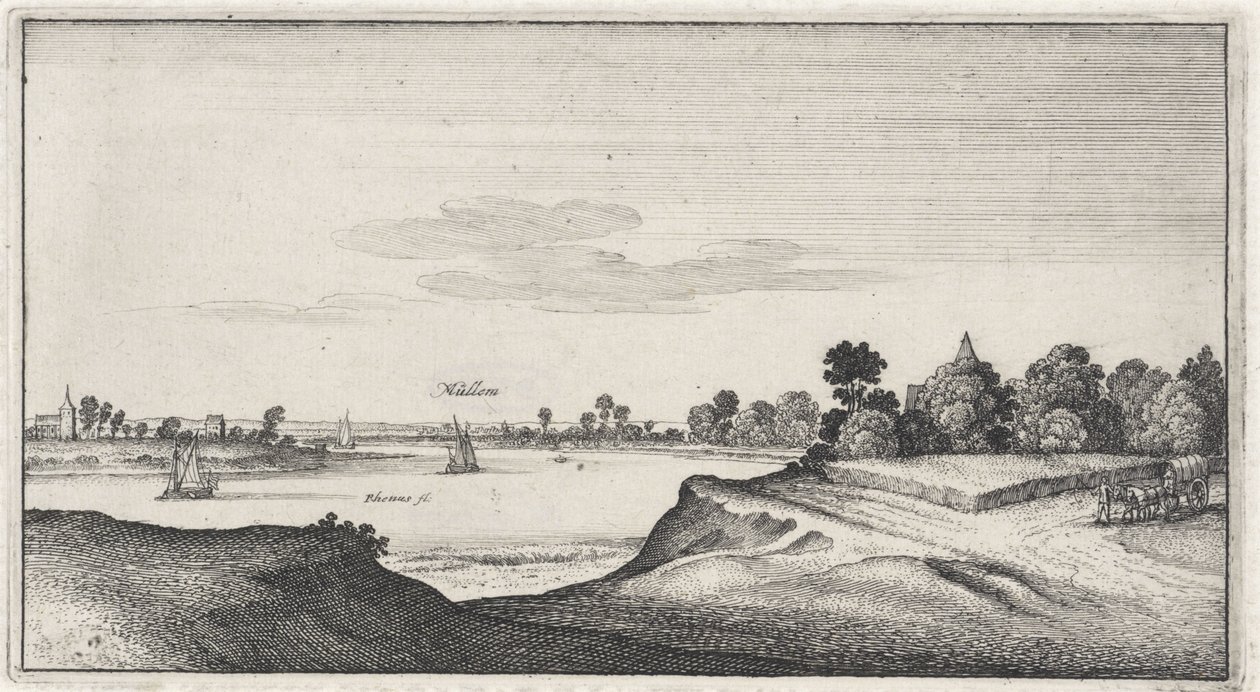 Landschap met gezicht op Mülheim door Wenceslaus Hollar
