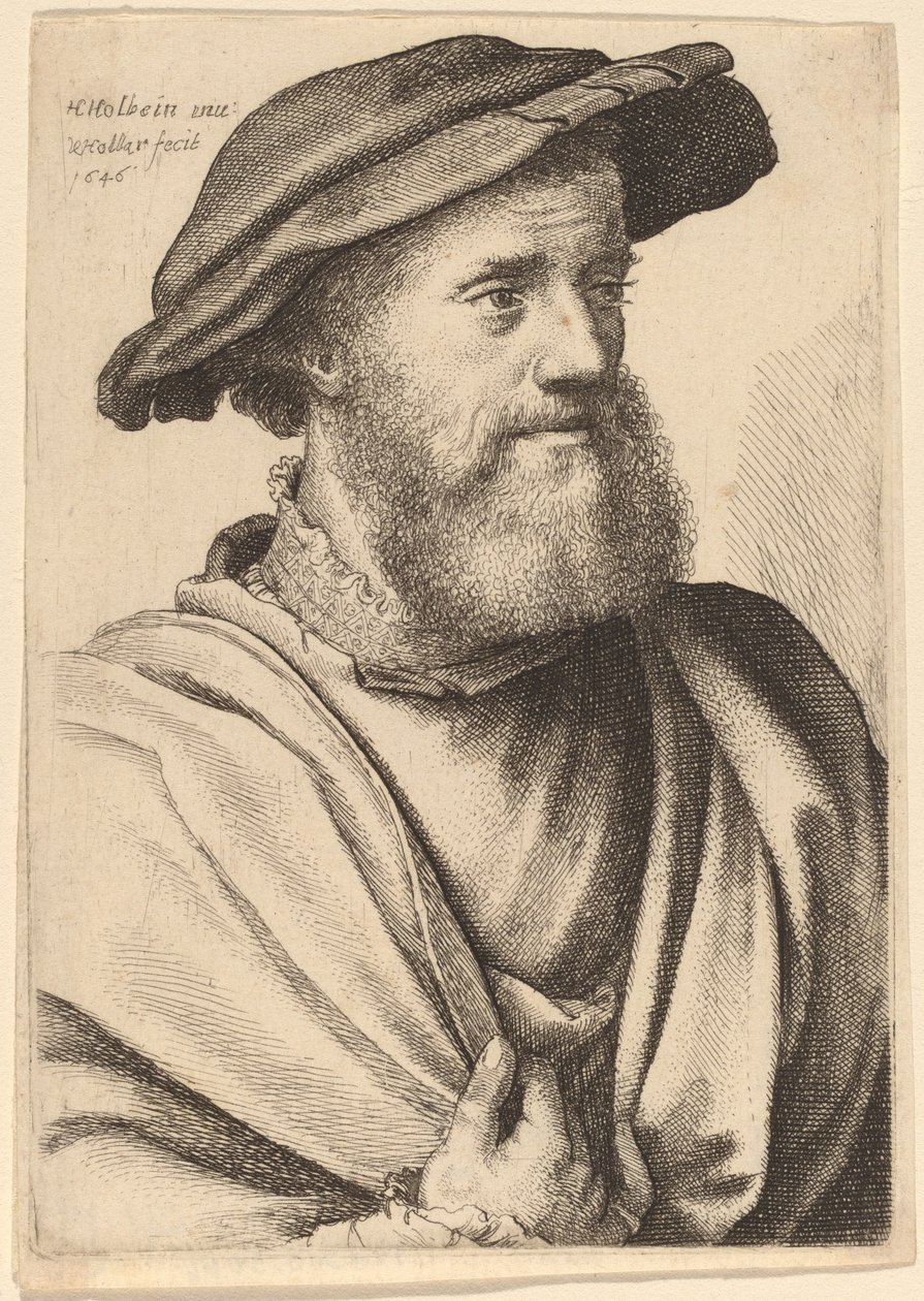 Man met baard kijkt naar rechts Hans Holbein, 1646 door Wenceslaus Hollar