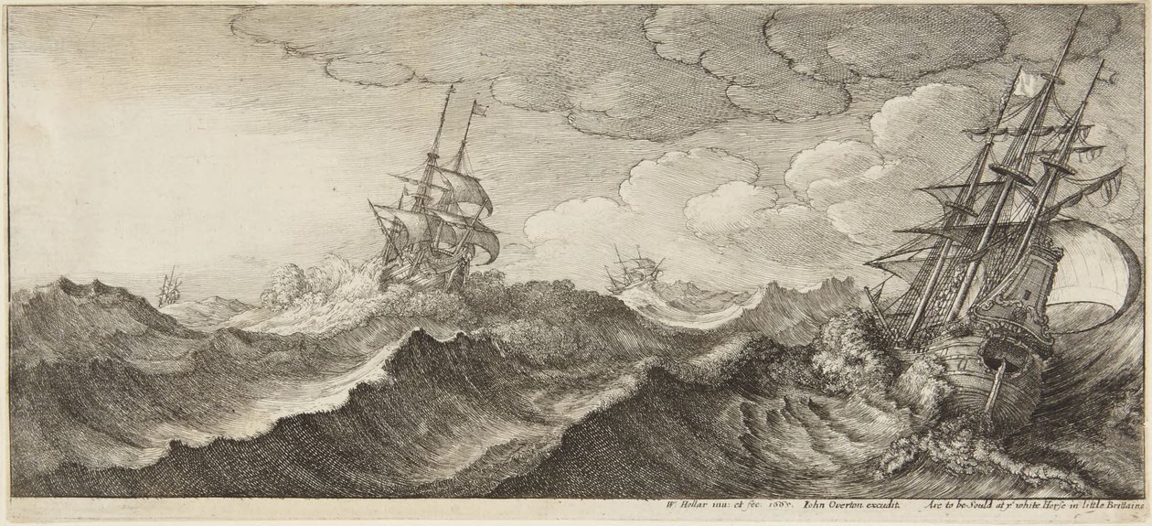 Zeegezicht in storm door Wenceslaus Hollar