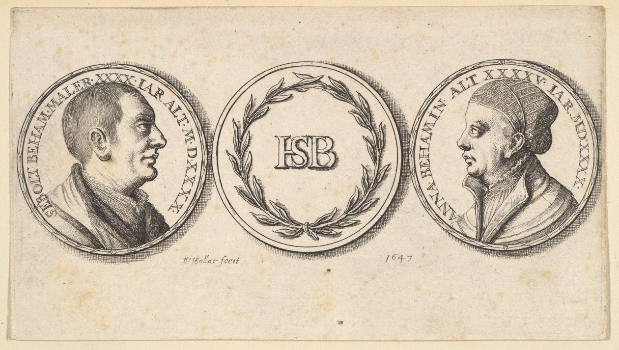 Medaillons met portretten van Sebald Beham en Anna Beham, 1647 door Wenceslaus Hollar