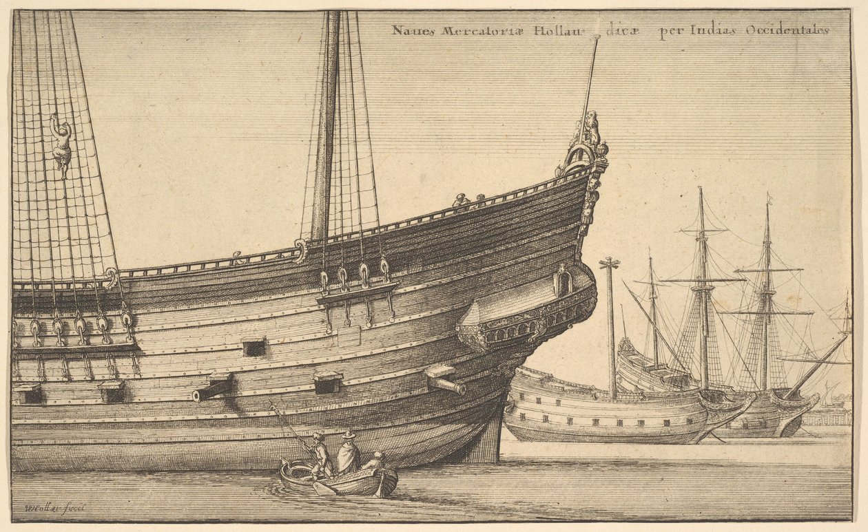 Naues Mercatoriæ Hollan dicæ per Indias Occidentales Nederlandse West-Indiaman, 1625-77 door Wenceslaus Hollar