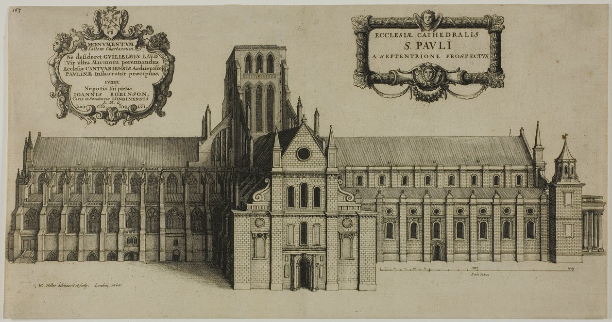 Oude Sint-Pauluskathedraal vanuit het noorden door Wenceslaus Hollar