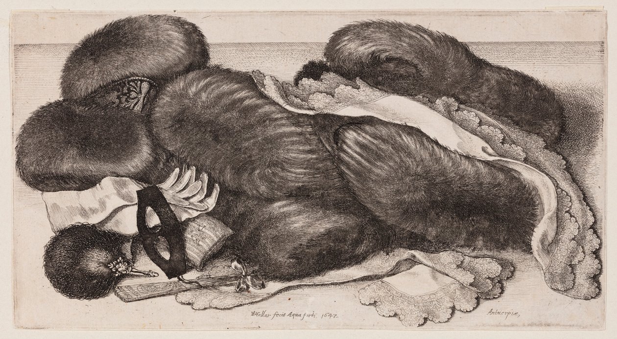 Collectie met mutsen, handschoenen en sjaals door Wenceslaus Hollar
