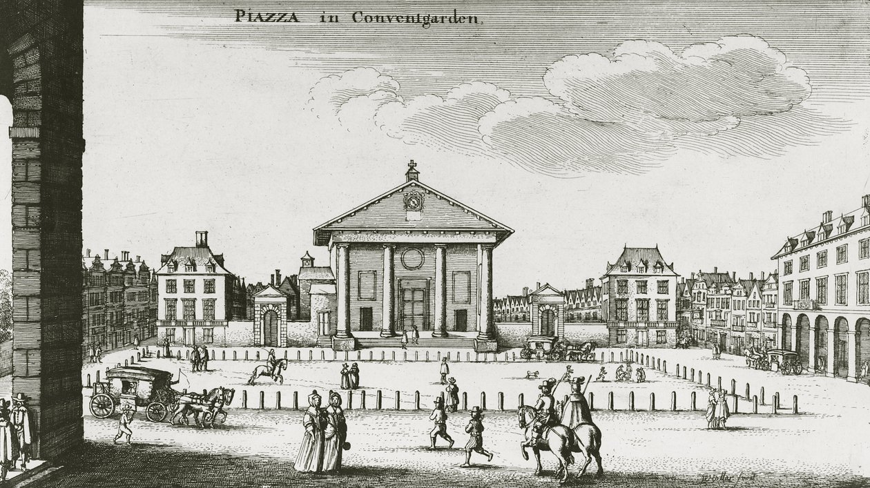 Piazza in Covent Garden, 1640 door Wenceslaus Hollar