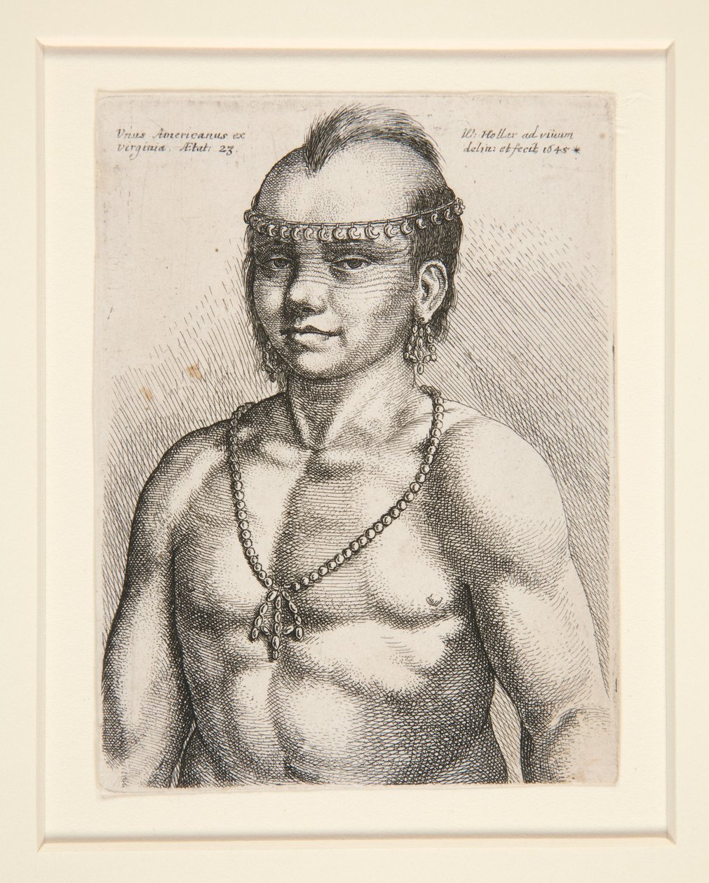 Portret van een inheemse Amerikaan, waarschijnlijk de krijger genaamd Jaques, uit het Musée-Delaware Nation door Wenceslaus Hollar
