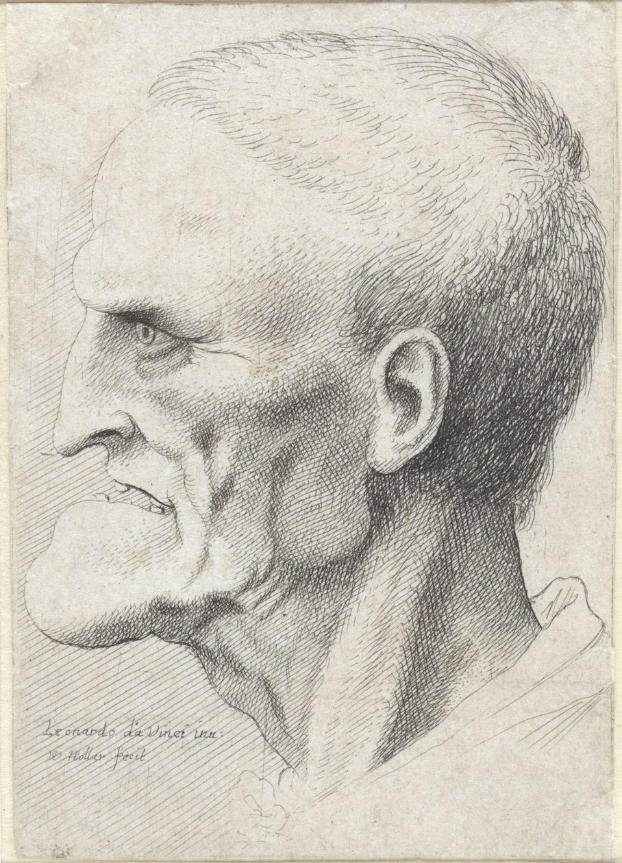 Portret van een oude man met geprononceerde kin door Wenceslaus Hollar