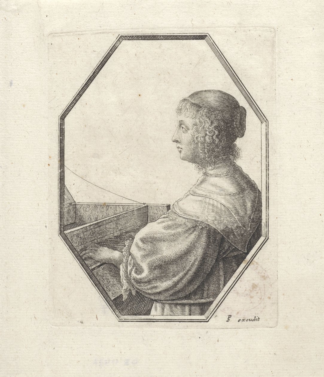 Portret van een vrouw achter een virginaal door Wenceslaus Hollar