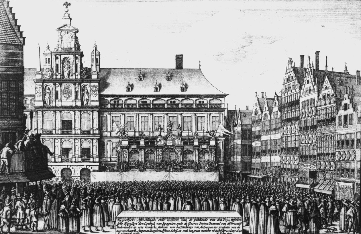 Proclamatie van de vrede van Westfalen in 1648, gegraveerd door F. Wyngaerde door Wenceslaus Hollar