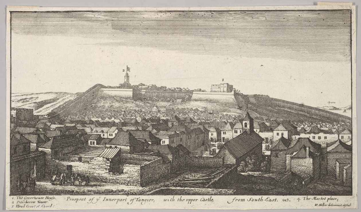 Uitzicht op het binnenste deel van Tanger, met het bovenste kasteel, vanuit het zuidoosten door Wenceslaus Hollar