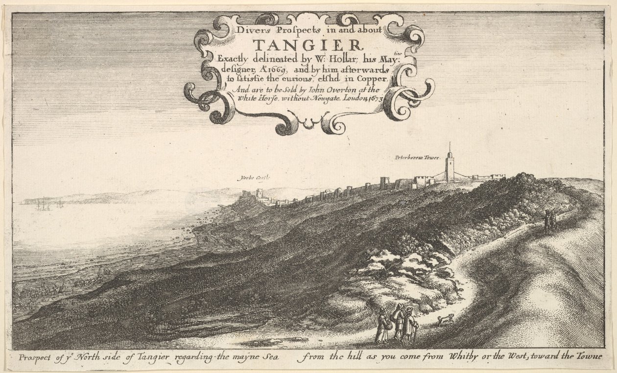 Uitzicht op de noordkant van Tanger met uitzicht op de zee vanaf de heuvel als je komt, voor 1673 door Wenceslaus Hollar