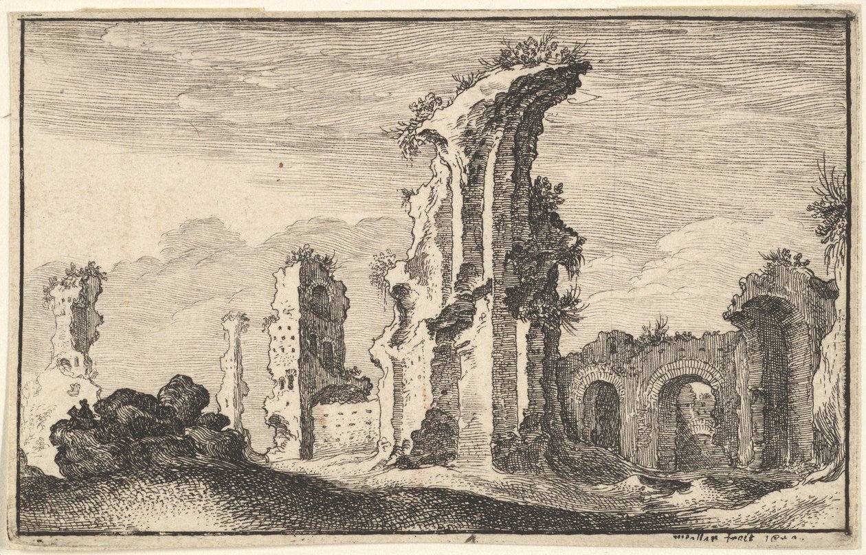 Ruïnes van St Croix de Jerusalem, 17e eeuw door Wenceslaus Hollar
