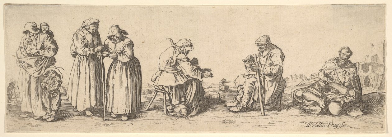Zes bedelaars, mannen en vrouwen, 1630 door Wenceslaus Hollar