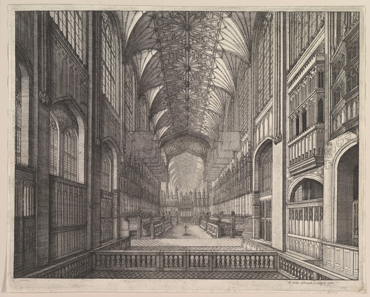 Koor van de Sint-Joriskapel, Windsor (uit "The Order of the Garter" van Elias Ashmole, 1672) door Wenceslaus Hollar