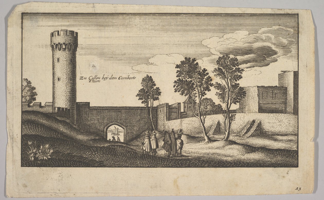 De Kuniberttoren bij Keulen kopie, 1625-77 door Wenceslaus Hollar