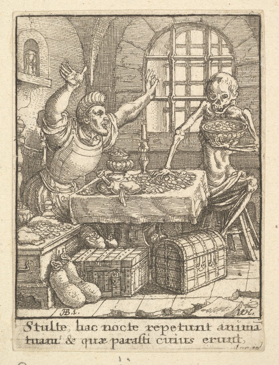 De vrek, uit de Dodendans, 1651 door Wenceslaus Hollar