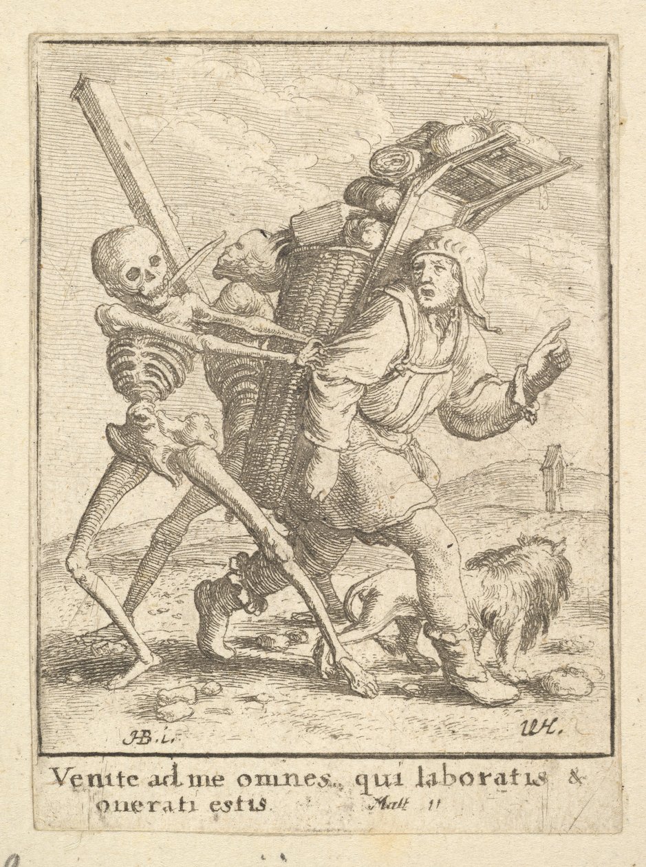 De Kramenverkoper, uit de Dans van de Dood door Wenceslaus Hollar