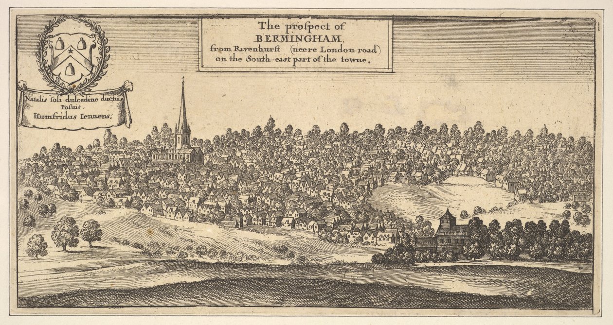 Het uitzicht op Bermingham, vanaf Ravenshurst nabij London-road aan de zuidoostkant door Wenceslaus Hollar