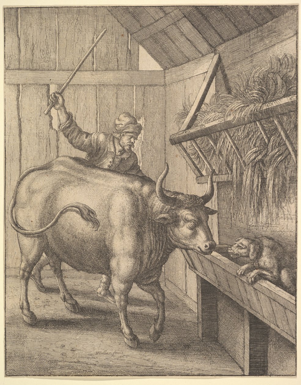 De hond in de kribbe uit illustratie bij John Ogilby
