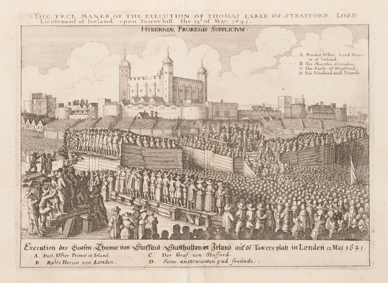 De ware manier van de executie van Thomas Graaf van Strafford, Lord Lieutenant van Ierland..., ca 1642 door Wenceslaus Hollar