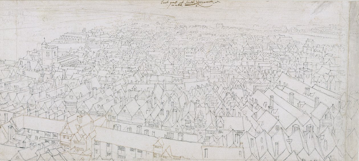 Uitzicht op het oostelijke deel van Southwark richting Greenwich door Wenceslaus Hollar