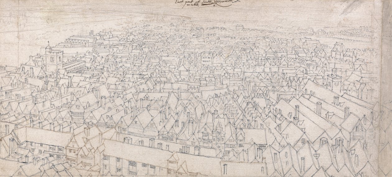Uitzicht op het oostelijke deel van Southwark, richting Greenwich door Wenceslaus Hollar