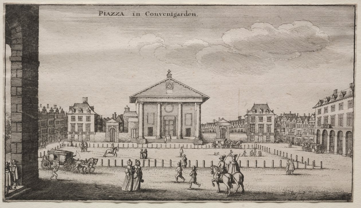 Uitzichten van Londen: Het Piazza in Covent Garden door Wenceslaus Hollar