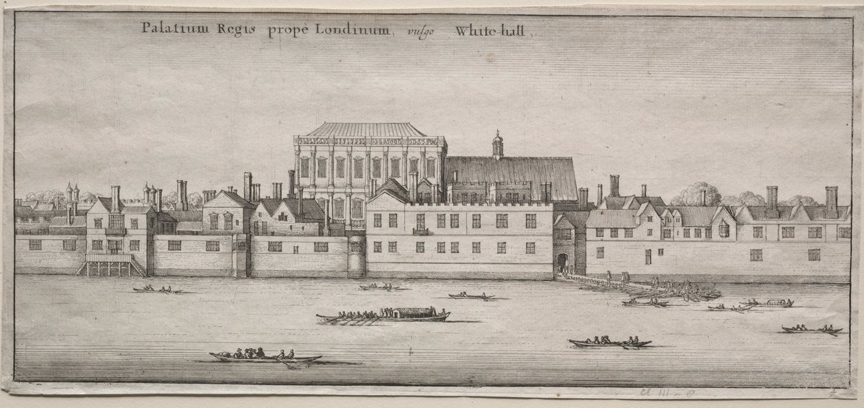 Uitzichten van Londen: Whitehall vanaf de rivier door Wenceslaus Hollar
