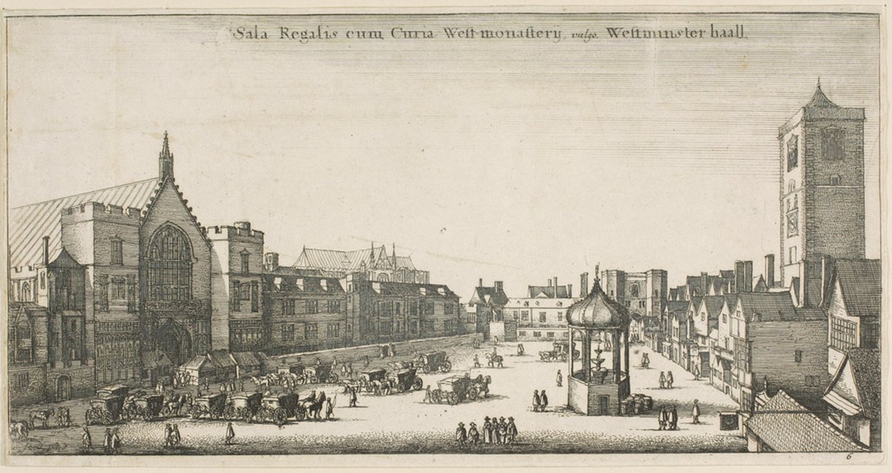 Westminster Hall (New Palace Yard en het Klokhuis) door Wenceslaus Hollar