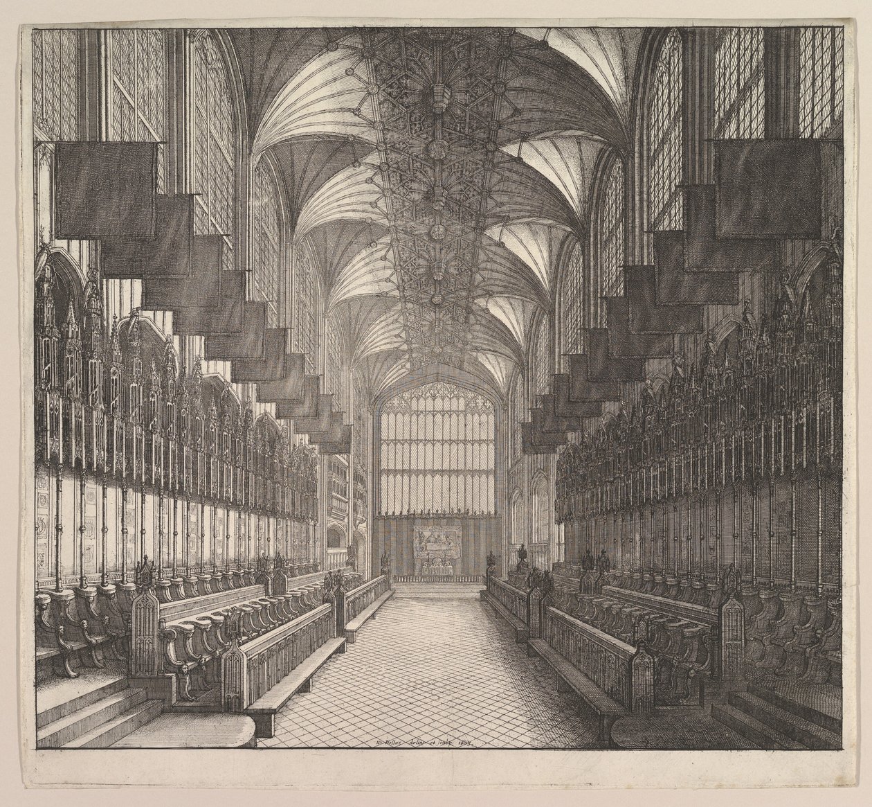 Windsor Castle, St. Georges Chapel, koor, 1663 door Wenceslaus Hollar
