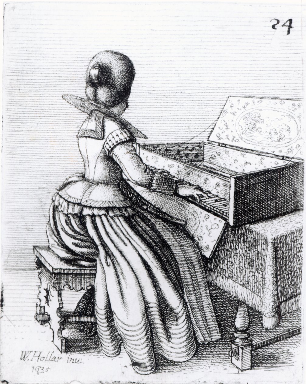 Vrouw die speelt op een toetsenbord, 1635 door Wenceslaus Hollar