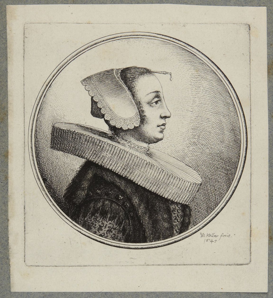 Vrouw met molensteenkraag en voorhoofdspeld door Wenceslaus Hollar