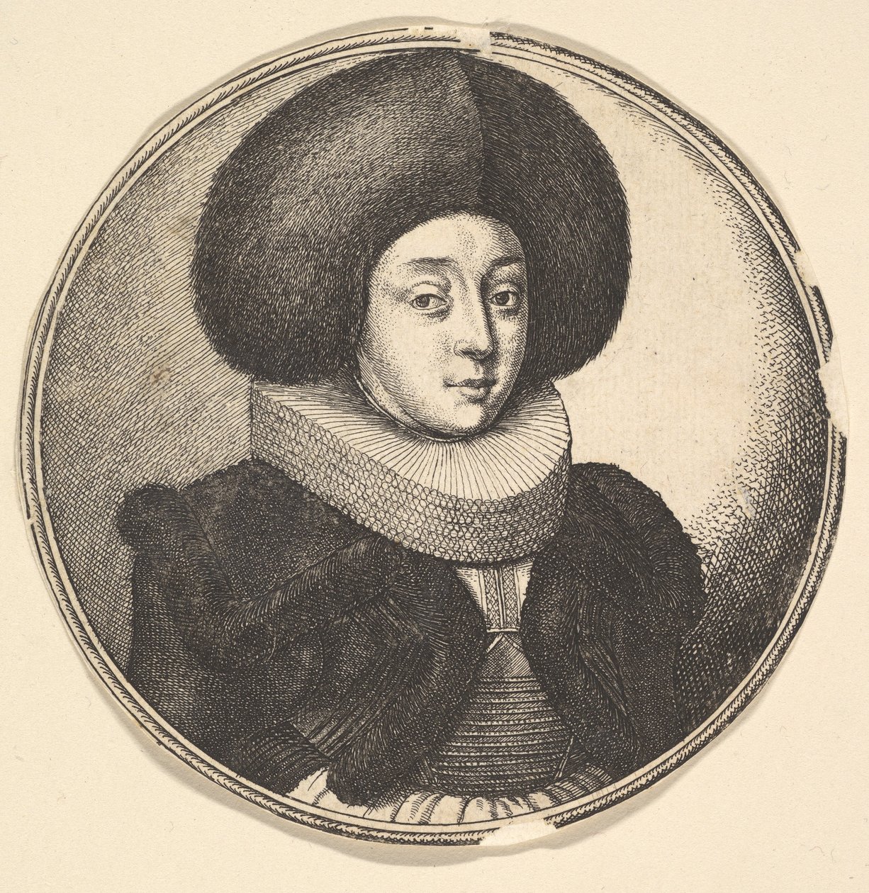 Vrouw met grote ronde bontmuts en kanten kraag, 1645 door Wenceslaus Hollar