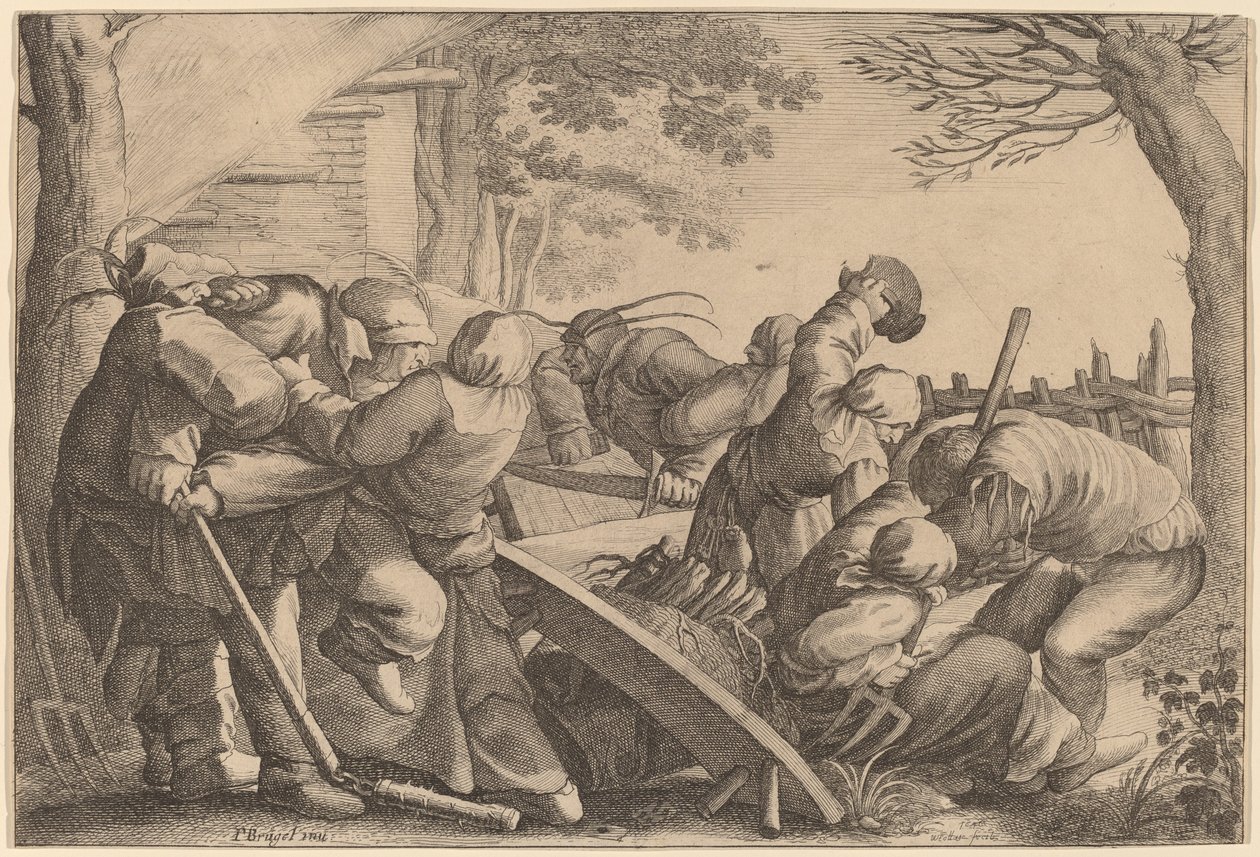 Boerenruzie door Wenceslaus Hollar after Pieter Bruegel the Elder