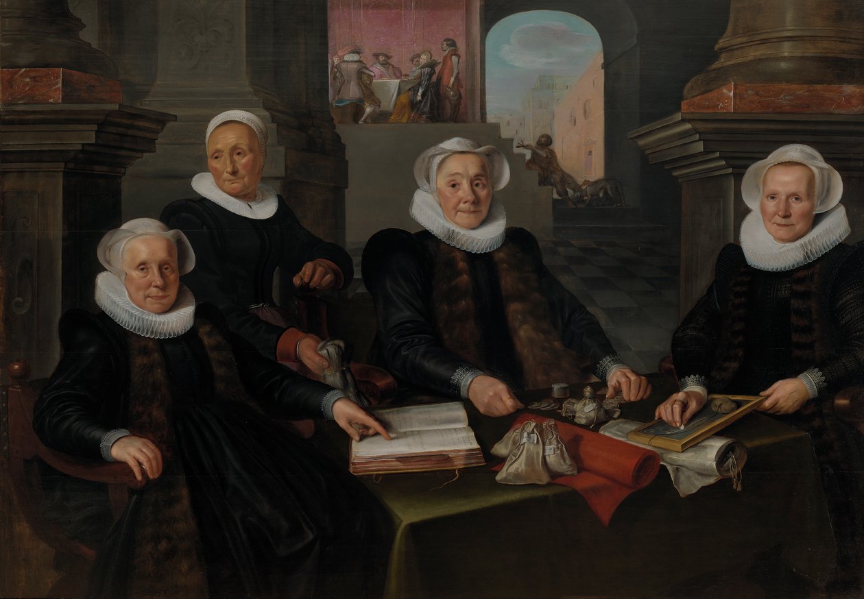 Drie regentessen en de binnenmoeder van het leprozenhuis te Amsterdam door Werner van den Valckert