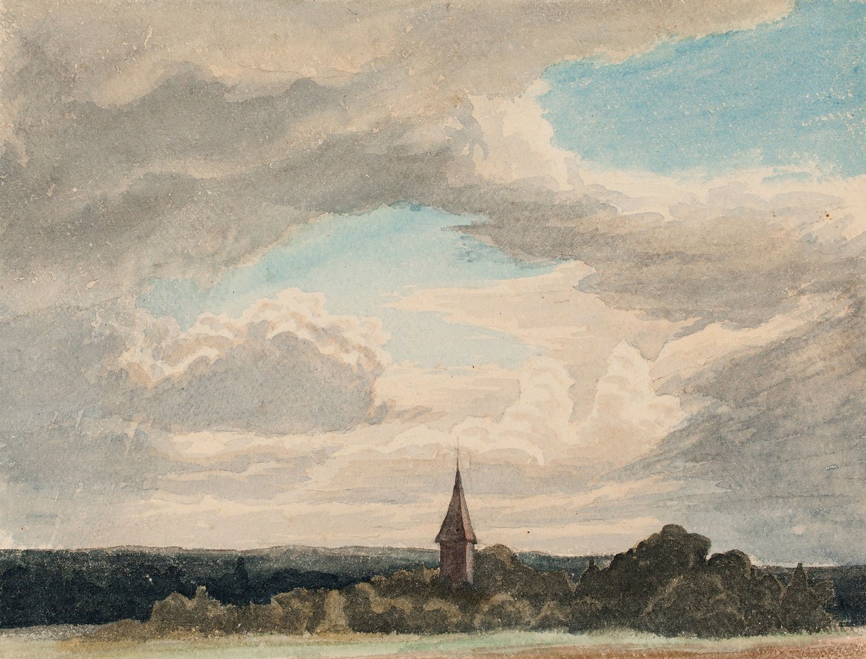 Kerk toren in een landschap in Odenthal, studie door Werner Holmberg