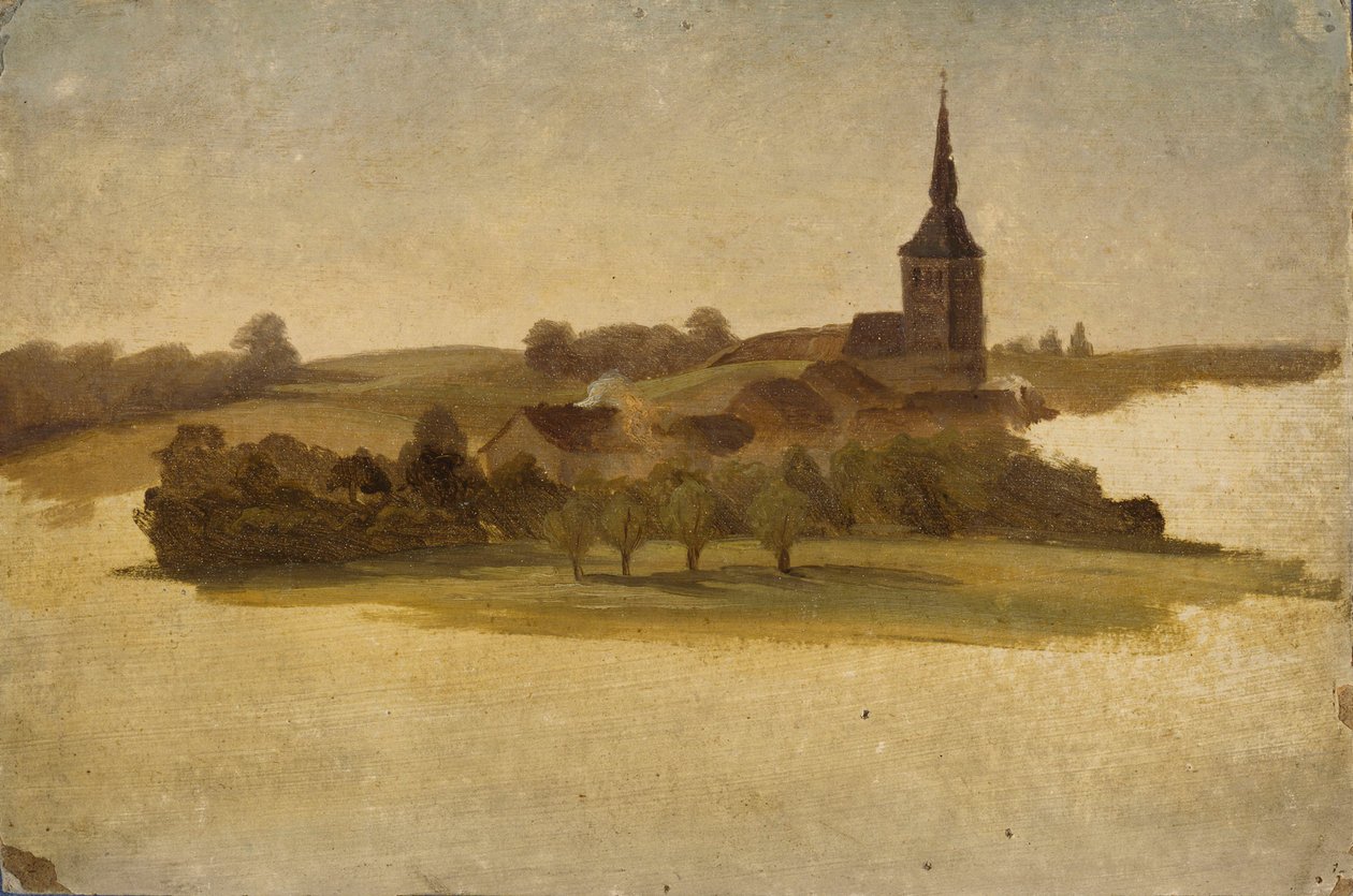 Gezicht op de kerk van Erkrath, studie door Werner Holmberg