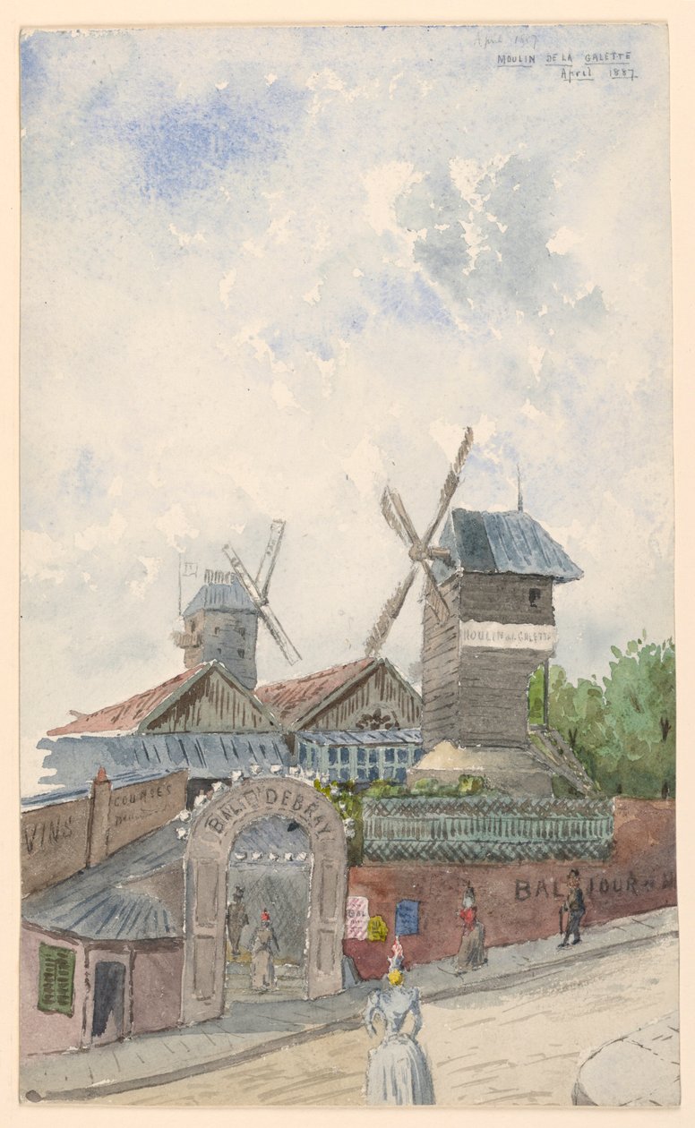 Tekening, Moulin de la Galette, Parijs, april 1887 door Whitney Warren Jr.