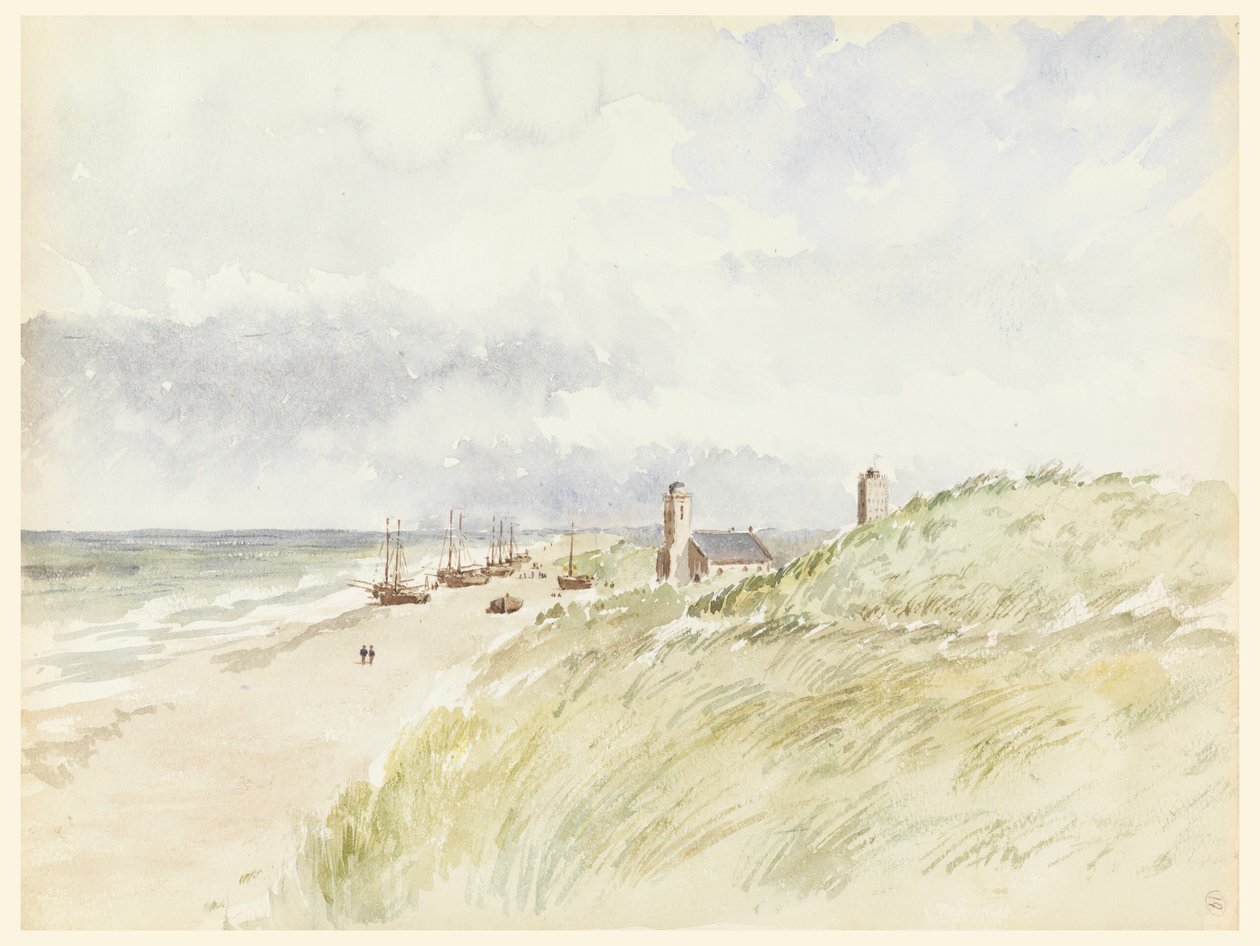 Tekening, De Kust bij Kativigh, Nederland, 21 augustus 1887 door Whitney Warren Jr.