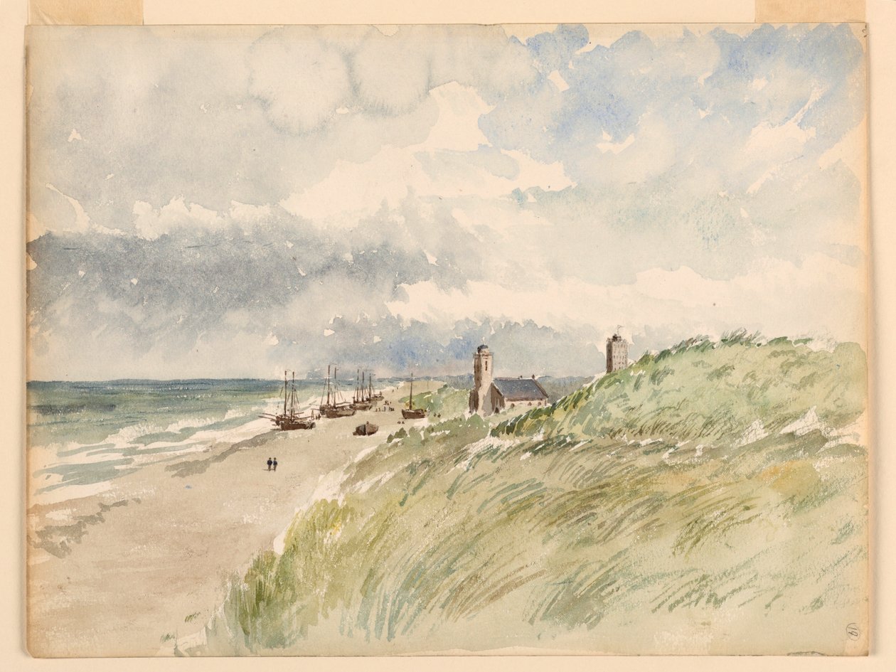 Tekening, De Kust bij Kativigh, Nederland, 21 augustus 1887 door Whitney Warren Jr.