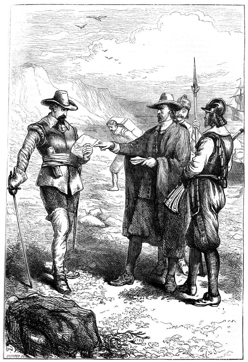 Samuel Gortons landing in Amerika, c. 1636 door Whymper