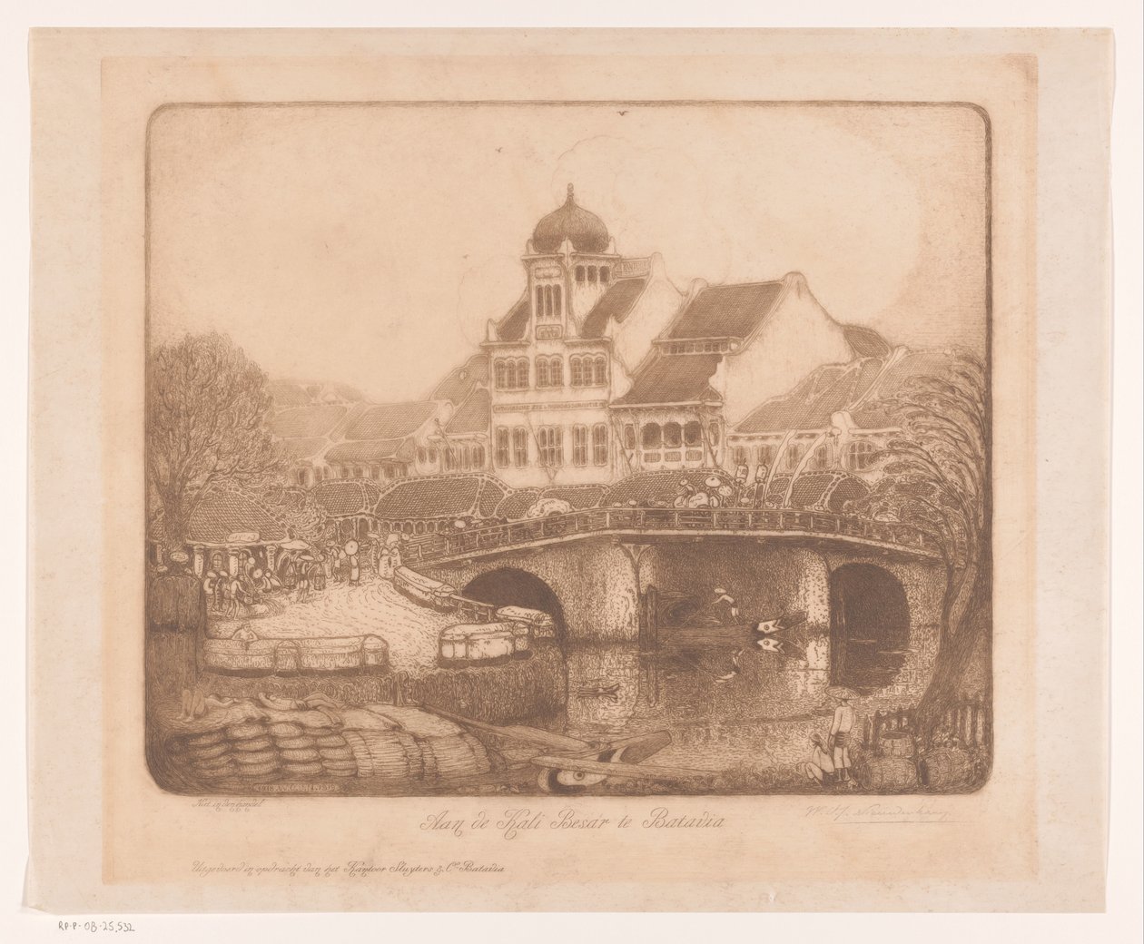 Aan de Kali Besar te Batavia door Wijnand Otto Jan Nieuwenkamp (signed by artist)