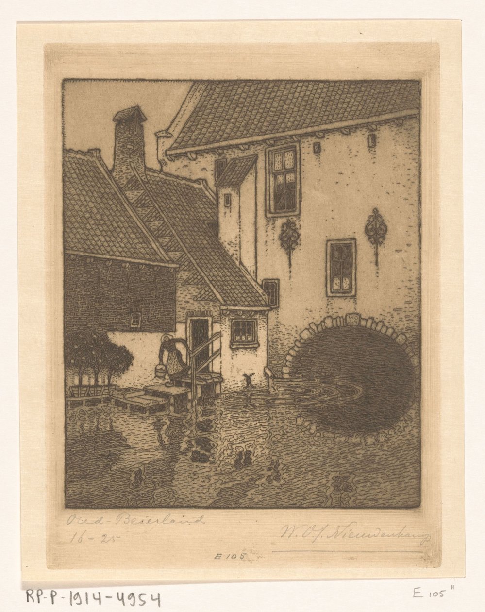 Achtergevel van het stadhuis in Oud-Beijerland door Wijnand Otto Jan Nieuwenkamp (signed by artist)