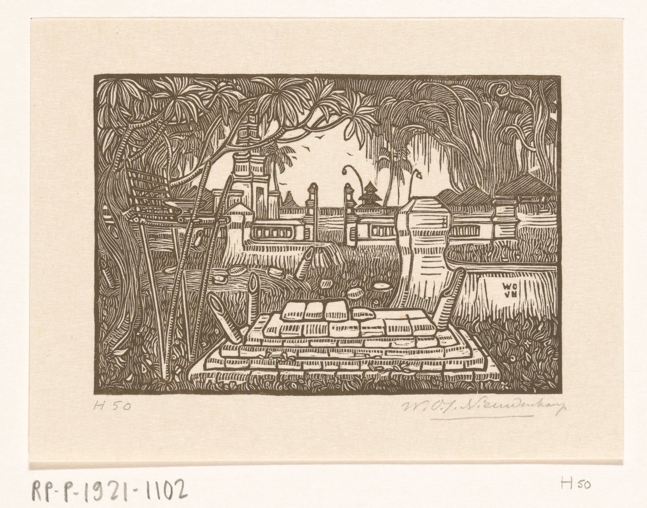 Begraafplaats bij Singaraja op Bali door Wijnand Otto Jan Nieuwenkamp (signed by artist)