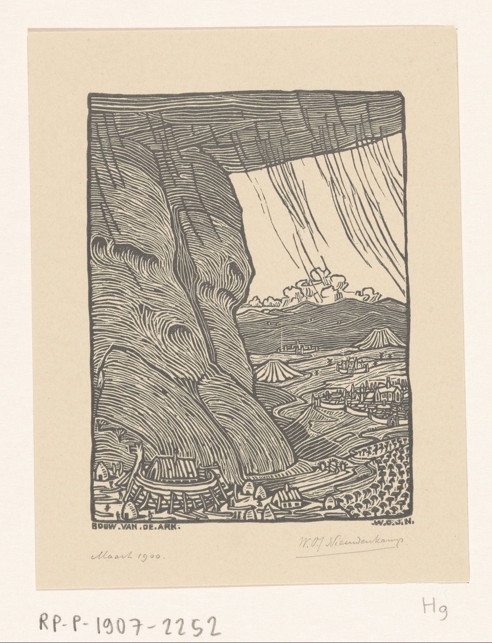 Bouw van de ark van Noach door Wijnand Otto Jan Nieuwenkamp (signed by artist)