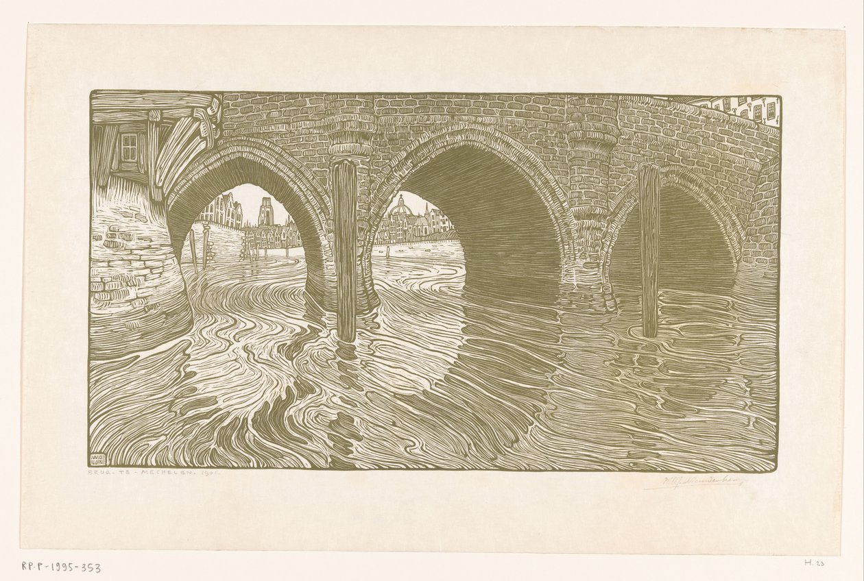 Brug te Mechelen door Wijnand Otto Jan Nieuwenkamp (signed by artist)